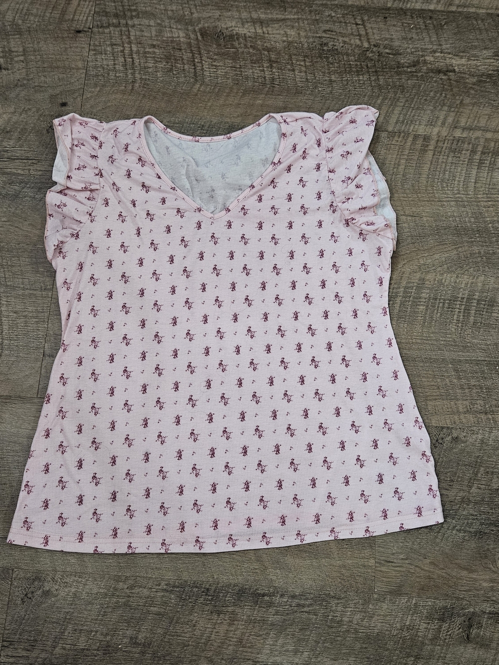 SHEIN Curve Womens Pink Floral V-Neck Ruffle Short Sleeve Knit Blouse 3XL